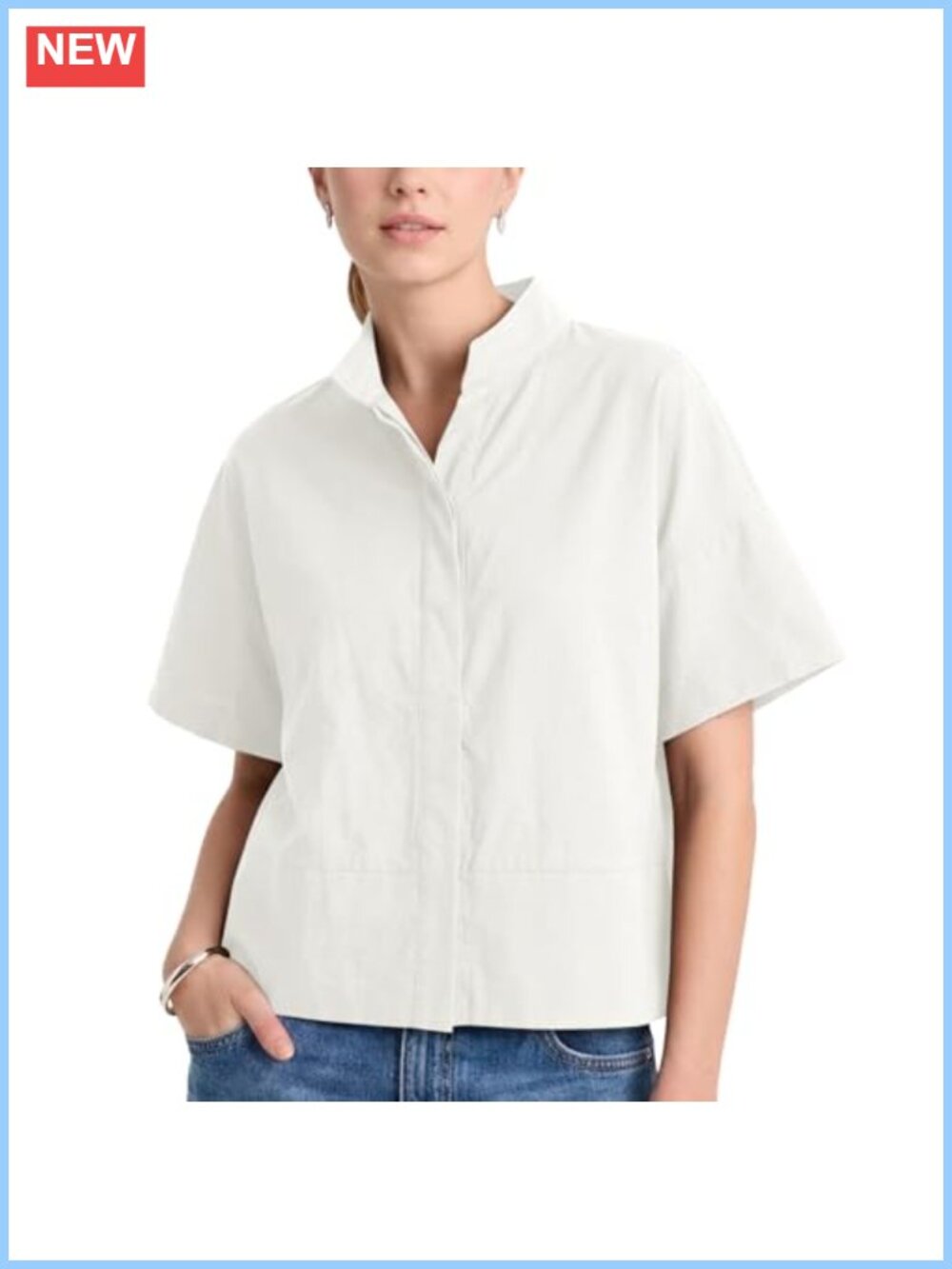 Women Casual Button Down Shirts Oversized Short Sleeve Stand Collar Blouse